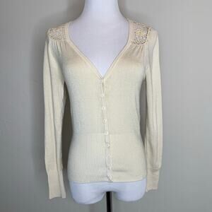 Beige Lace Cutouts Fitted Cardigan Y2K Sz Small